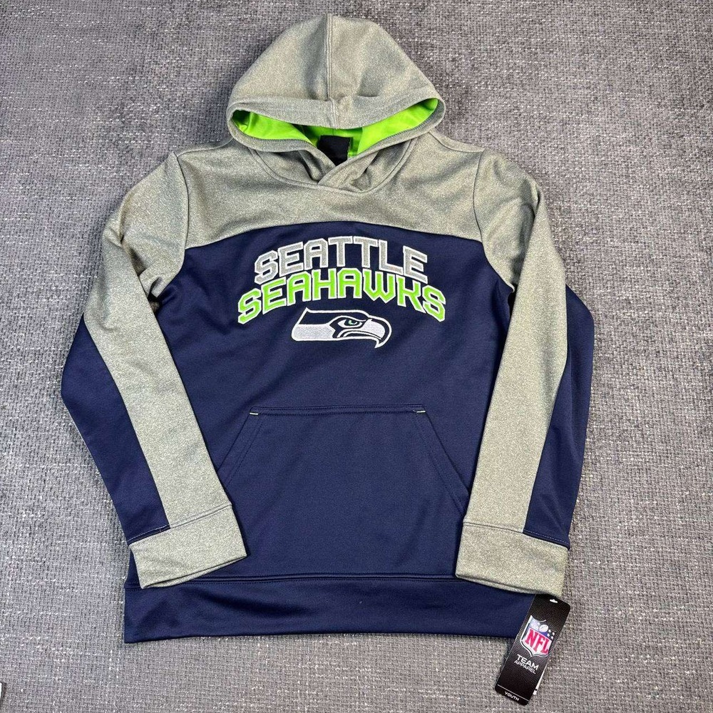NFL Team Apparel Seattle Seahawks Hoodie Youth L Navy Gray Embroidered Logo